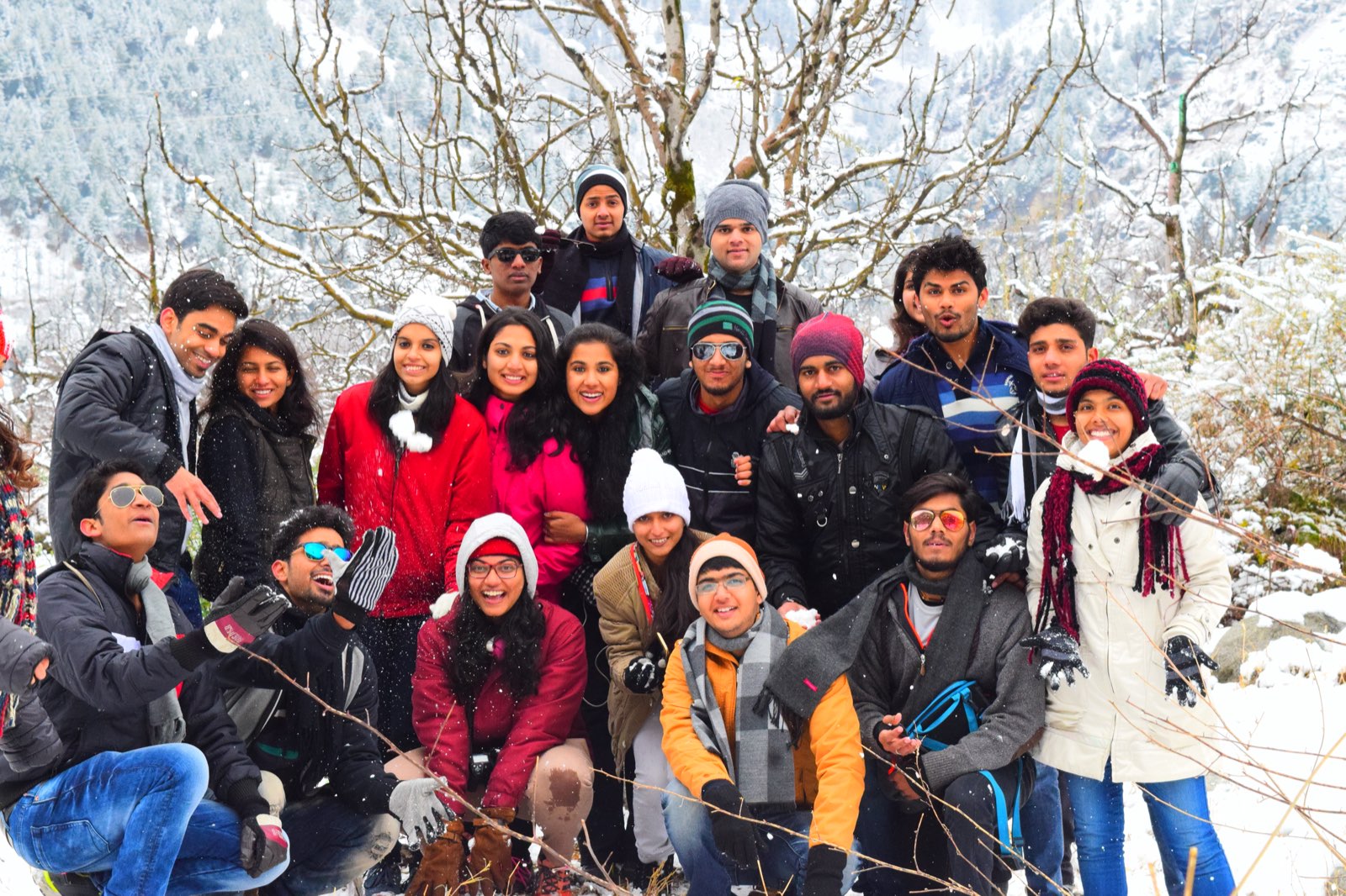 A Bout India group playing in the snow in Himachal Pradesh